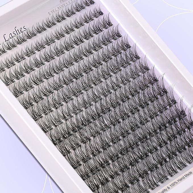 Lash Clusters Kit Invisible Band Eyelash Clusters C-Curly 8-16mm Lash Extension Kit Natural Wispy Lashes 154pcs Clusters Eyelash Extension Kit with Thin Band Lash Cluster Clear Lash