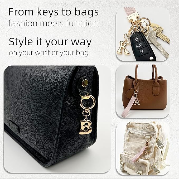 Stretchy Wristlet Initial Keychain, Key Chains Women Cute with Keyring, Llaveros para Mujer, Car Key Accessories