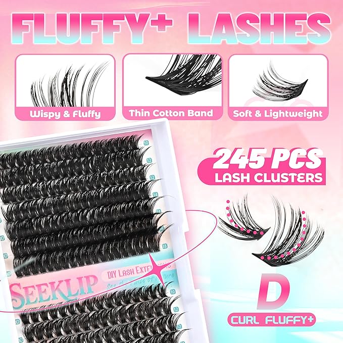Lash Clusters Thick Volume DIY Lash Extensions 245Pcs 70D 80D Dramatic Individual Lashes 10-18MM Mixed D Curl Fluffy Eyelash Extensions Soft Thick Cluster Lashes (70D+80D)