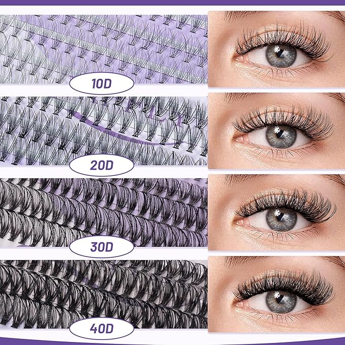 QUAFFLY Lash Clusters Kit Multiple Styles Mixed Length Eyelash Set Includes 2 Lash Bond and Seal & 2 Lash Remover 1 Tweezers For DIY Lash Extensions Kit At Home