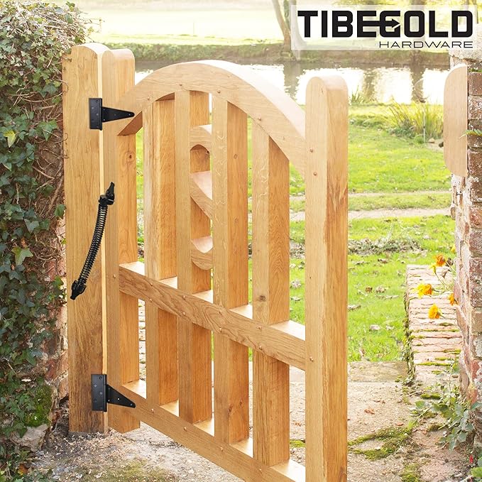14" Gate Spring Self Closing, Heavy Duty Black Door Closer Spring, Adjustable Tensioner Automatic Outdoor Gate Closure, Gate Spring Hardware for Wooden and Vinyl Fence, 2 Pack