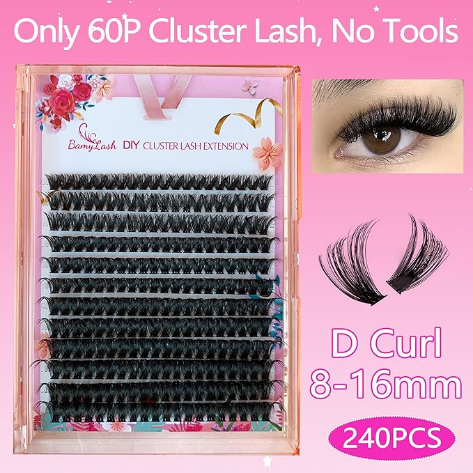BamyLash DIY Cluster Lash Extension Kit, Professional Volume Eyelash Set, Black (30P+40P+60P Lash Set)