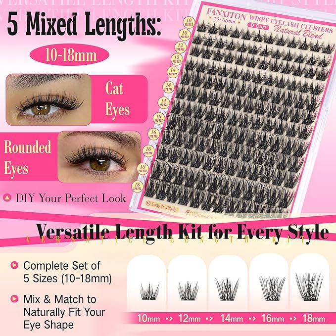 Manga Lash Clusters Kit Natural Anime Lashes Eyelash Extensions Eye Lashes Natural Looking with Lash Brush DIY Lash Extension Kit Eyelashes Natural Look Individual Lashes Kit For Beginners (No Glue)