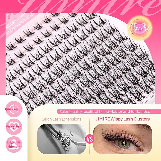JIMIRE Wispy Lash Clusters Invisible Band Manga Eyelash Clusters 8-16MM D Curly Fairy Cluster Eyelash Extensions Venus Lashes Clusters 110Pcs DIY Lash Extensions at Home
