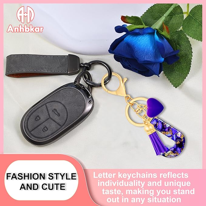 Initial Keychains for Women with Cute Heart Resin - Alphabet Letter Keychain for Bag, Backpacks, Purse or Car key