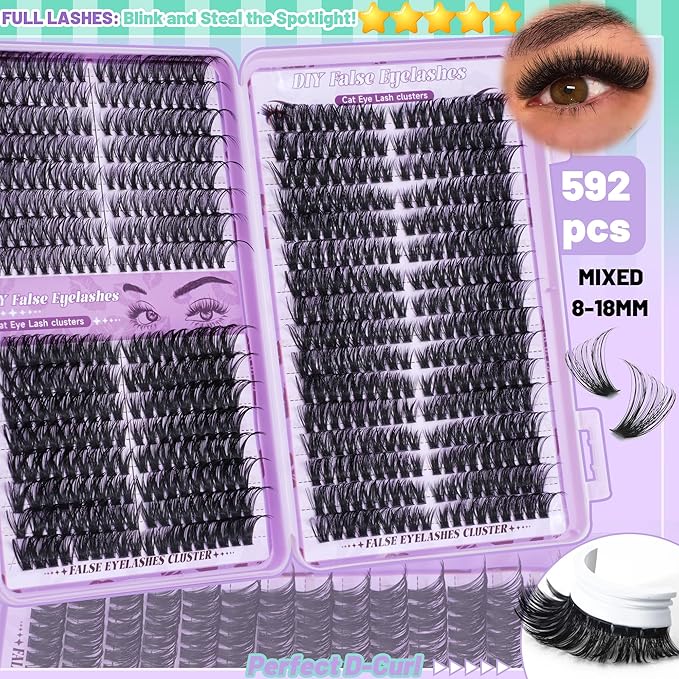 Lash Clusters Kit 1790Pcs With Spike and Bottom Lash DIY Individual Lashes Extension Kit Lash Bond&Seal Remover Tweezer Brush Mascara Shield Lash Curler For False Eyelash Cluster Kit At Home
