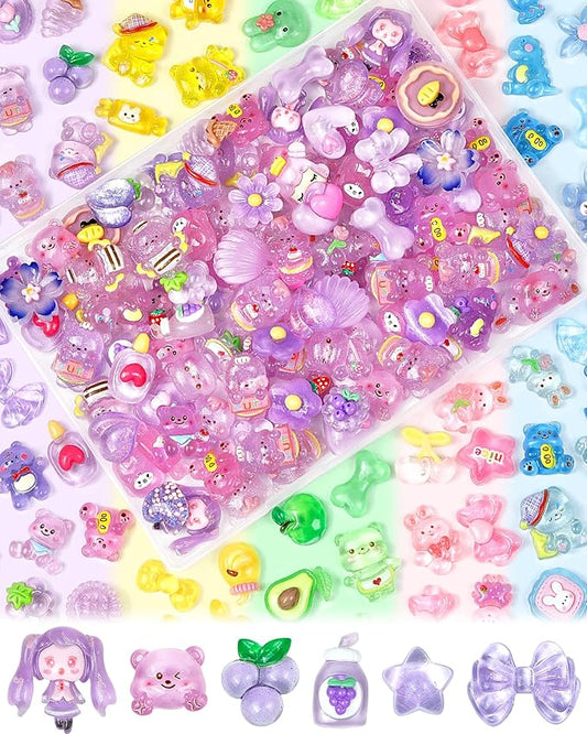100PCS FIVEIZERO Cute Slime Charms Bulk Set – Kawaii Flatback Resin Charms for Crafts, Mini Decoden Acrylic Embellishments for Phone Junk Cases, Scrapbooking & DIY Decoration (Purple)