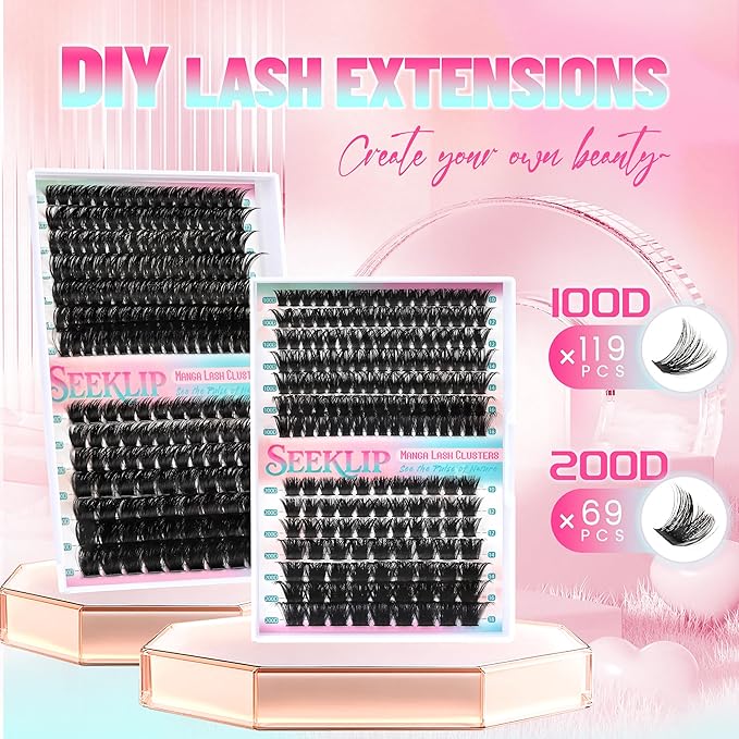 Lash Clusters Dramatic Thick Eyelash Extensions 188Pcs 100D 200D Fluffy Volume Lash Extensions Salon Quality Thick Individual Lashes for DIY Dramatic Look at Home (100D+200D)