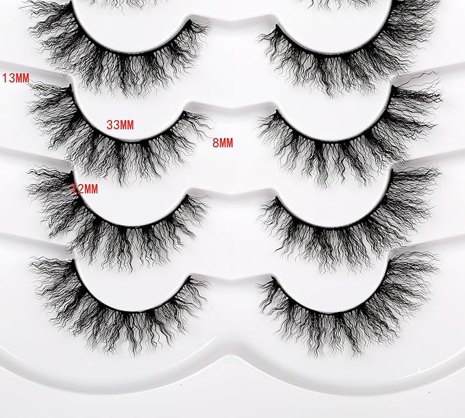 Pooplunch False Eyelashes Pre-Permed Curl Cat Eye Look Wispy Volume Natural Fake Eyelash 8D Faux Mink Strip Lashes 7 Pairs Pack