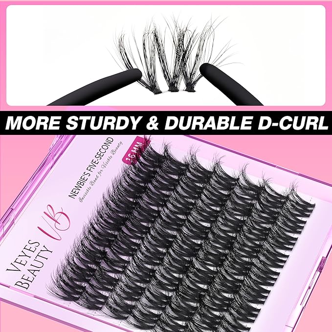 VEYESBEAUTY Lash Clusters Fluffy Individual Lash Extensions VBmuse 3D Layered Volume Eyelashes Thin & Invisible Band Wispy Faux Mink Lash Newbie's Five-Second Length 16mm