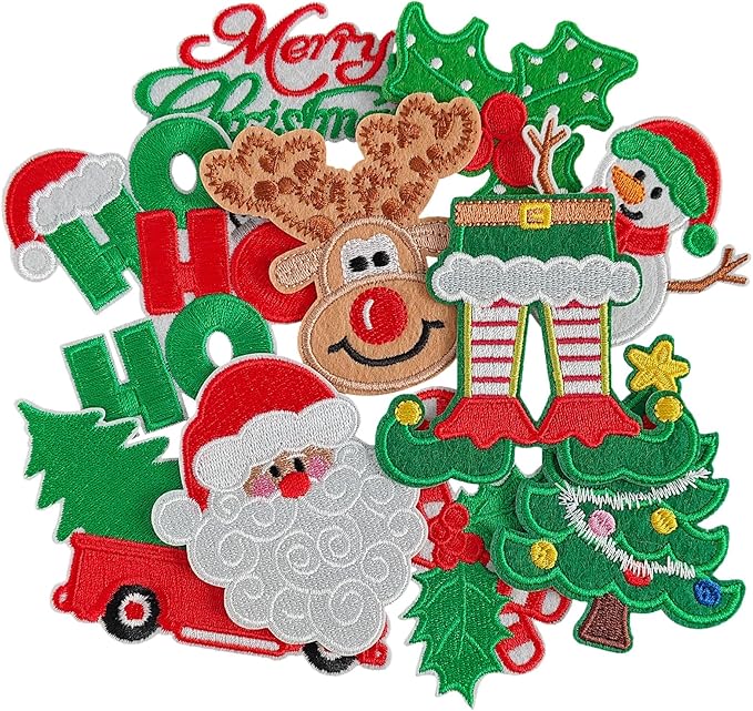 WILDREEDS 10 Pieces Christmas Iron on Patches, Embroidered Christmas Patch for Christmas Decoration, Clothing, T-Shirt, Backpacks, Hats, Jeans, Jackets