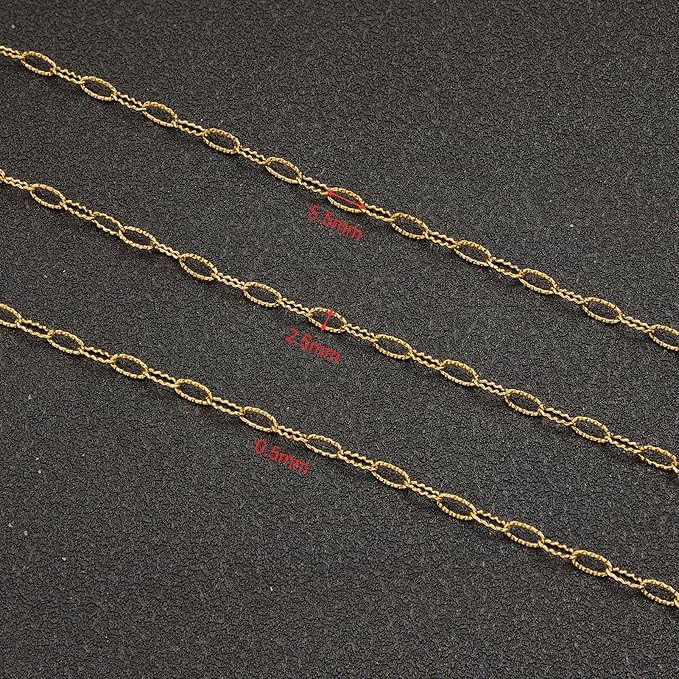UMAOKANG 32.8 Feet Embossed Paperclip Jewelry Chain Roll Dainty Gold Plated Stainless Steel Chains for Jewelry Making