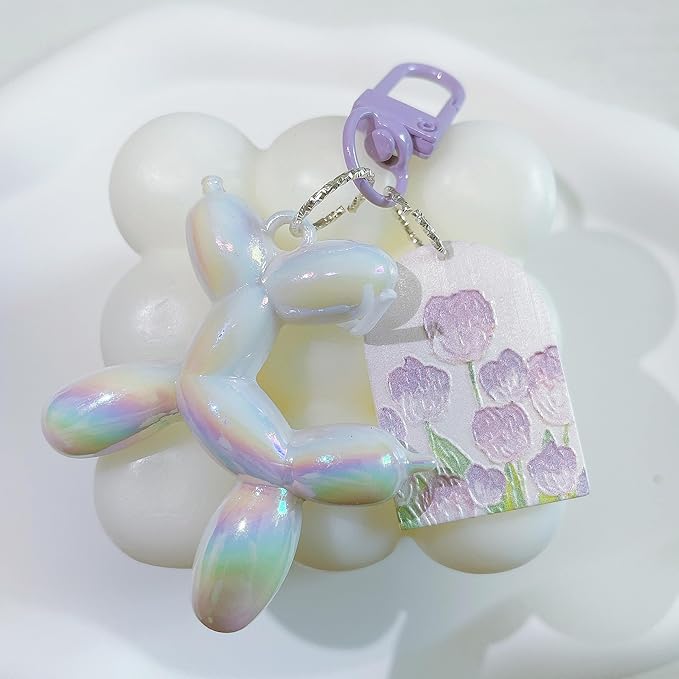 LAEKOU Jelly Balloon Dog Design Keychain for Women, Cute Girls Key Chain, Bag Charms Accessories for Car Purse Backpack