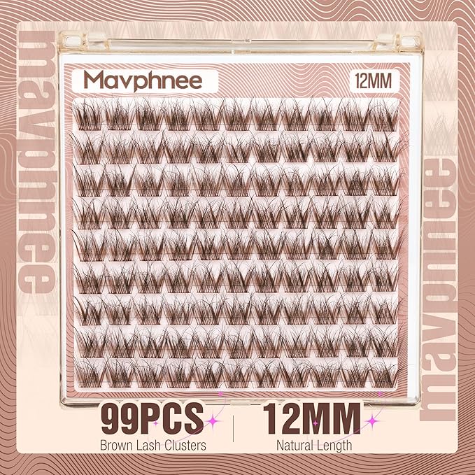 Brown Lash Clusters 12MM Short Eyelash Clusters Wispy Individual Lashes 99 Pcs Cluster Lash Extensions Dark Brown Cluster Eyelashes Natural Daily Eyelash Individuals 3D Fluffing DIY Lash Pack