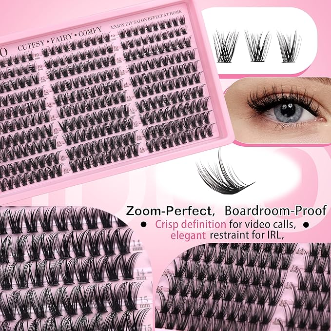 YIDUO Natural Wispy Eyelash Clusters Lashes Clusters Kit 10-16mm DIY Lashes Extension Kit 300pcs C Curl Individual Lashes Cluster with Lash Bond and Seal|Removers|Tweezers