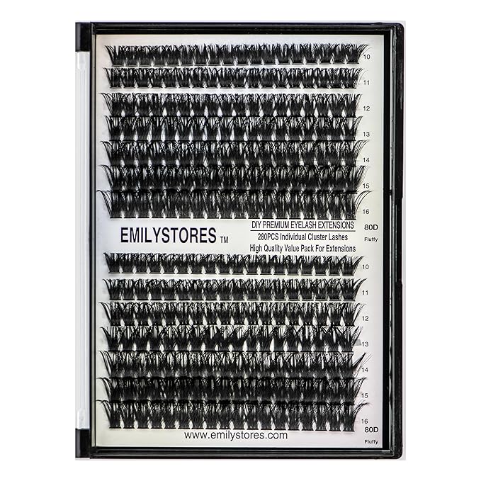 EMILYSTORES Lashes Extension Kit DIY 280pcs Lash Clusters Eyelash Extension Kit, 10-16mm Mix Sizes 40D 50D Curl Individual Lashes Kit for DIY Eyelashes (40D+50D)