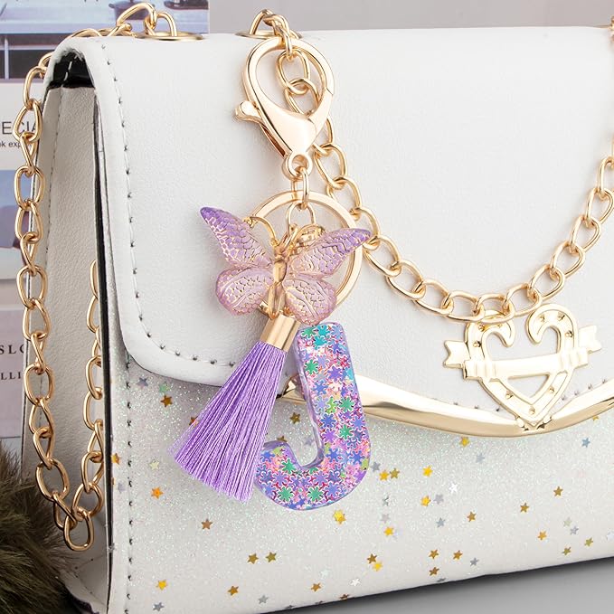Suweibuke Cute Pink Key Chains for Women Girls, Initial Letter Keychains with Tassel, Charms for Key Purse Handbags Backpacks
