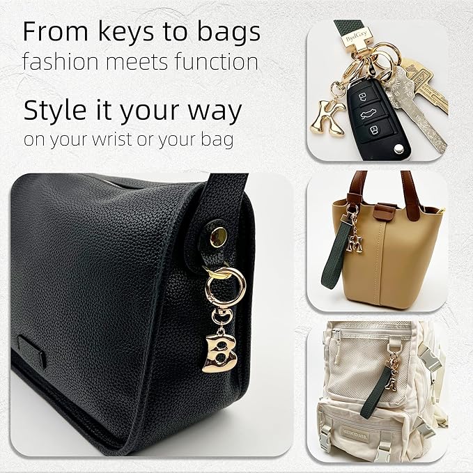 Stretchy Wristlet Initial Keychain, Key Chains Women Cute with Keyring, Llaveros para Mujer, Car Key Accessories
