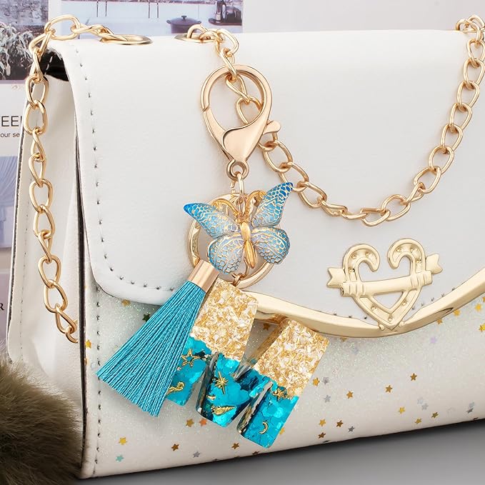 Suweibuke Cute Pink Key Chains for Women Girls, Initial Letter Keychains with Tassel, Charms for Key Purse Handbags Backpacks