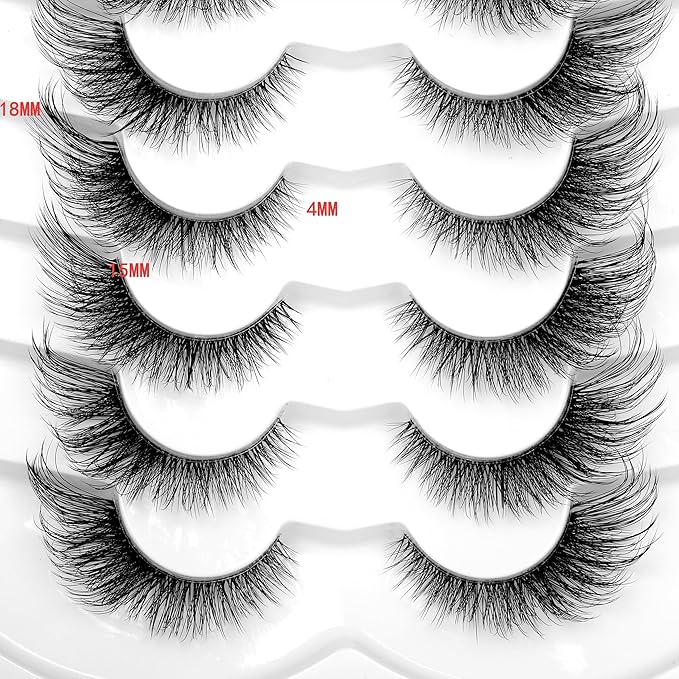 Pooplunch False Eyelashes Foxy Cat Eye Look Natural Lashes Wispy Short Extension Fluffy Volume Clear Band Faux Mink Fake Eyelash Strips 7 Pairs Pack