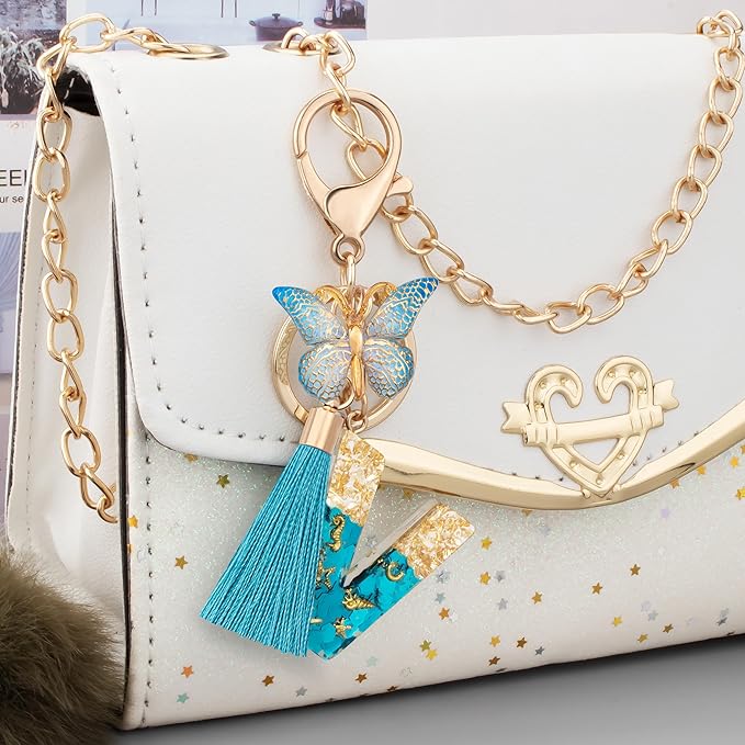 Suweibuke Cute Pink Key Chains for Women Girls, Initial Letter Keychains with Tassel, Charms for Key Purse Handbags Backpacks