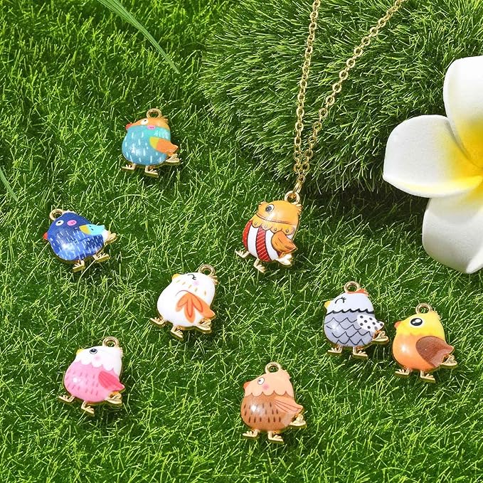 Stiesy 40 Pcs 8 Colors Enamel Colorful Printed Chick Charms Cute Farm Animal Alloy Pendant Charm Bulk for Jewelry Making DIY Necklace Bracelet Crafting