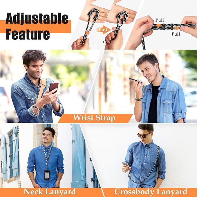 Kaptron 2Pcs Cell Phone Lanyard: Universal Adjustable Crossbody Phone Strap and Wrist Strap, with 2 Lobster Clips and 2 Tether Patches, Compatible with Most iPhone and Android Smartphones