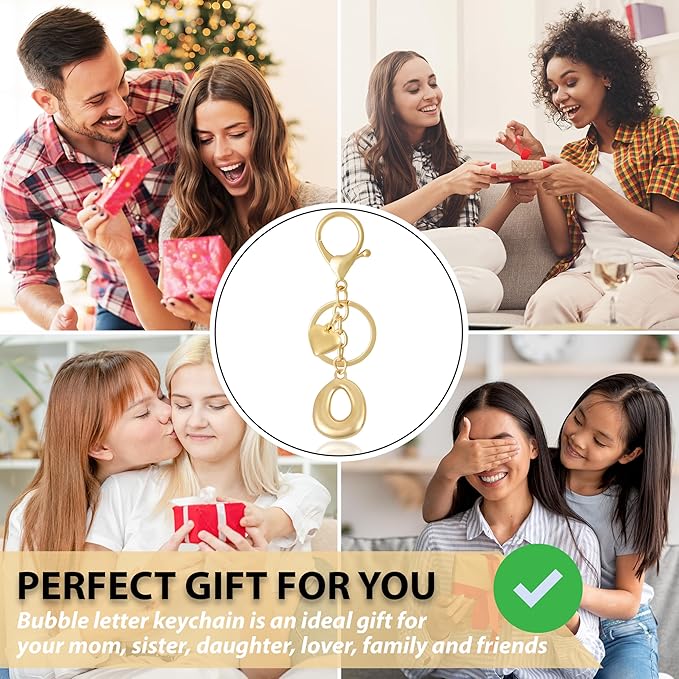 Heart Bubble Letter Keychain for Women, Girls - Cute Keychain with Initial - Alphabet Keychain for Bag Charm, Handbag