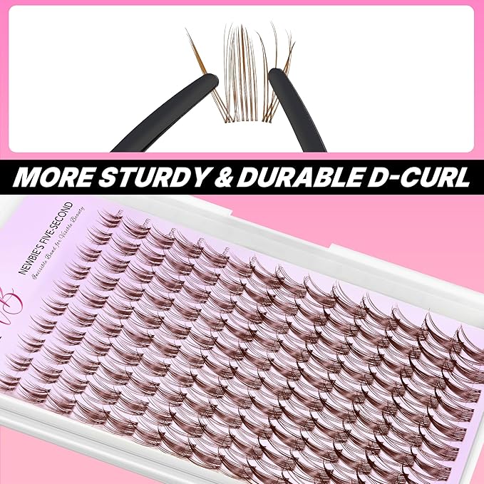 VEYESBEAUTY Brown Manga Lash Clusters Kit Eyelash Extensions Thin & Invisible Band DIY Individual False Eyelashes Newbie's Five-Second Series Wispy Lash Tray, with Clear Bond&Seal Remover Applicator