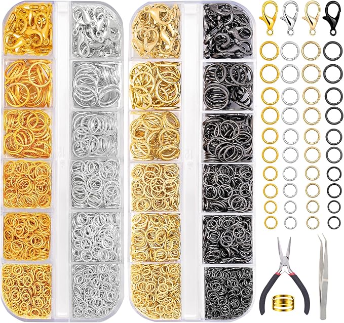 DIYDEC Jump Rings for Jewelry Making 2143pcs Open Jump Rings and Lobster Clasps Necklace Bracelet Jewelry Repair Kit with Pliers Tweezers Jump Ring Opener