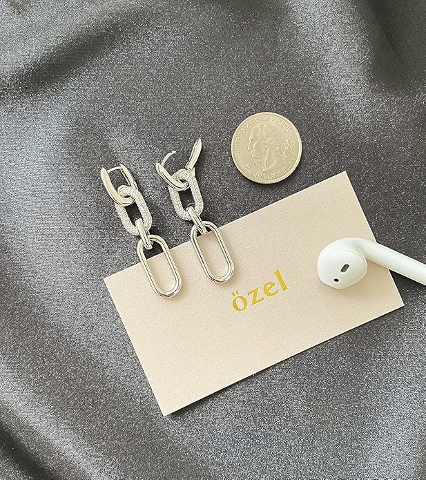 OZEL 14K Gold & Silver Plated Paperclip Chain Earrings with Cubic Zirconia – Dangle, Hoop, Huggie, Stud Styles – Women’s Fashion Jewelry Gift