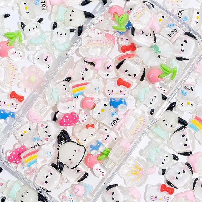 Charms 100PCS Mixed Kawaii Flatback Resin Charms for Crafts, Cabochon for DIY Projects, Slime Charm, Resin Art, Scrapbooking, Phone Case & Accessories (White/Clear)