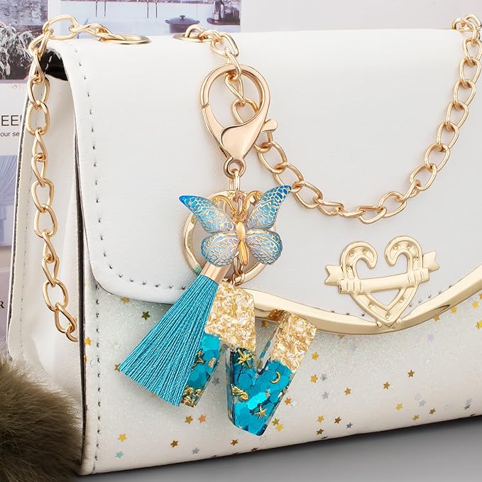 Suweibuke Cute Pink Key Chains for Women Girls, Initial Letter Keychains with Tassel, Charms for Key Purse Handbags Backpacks