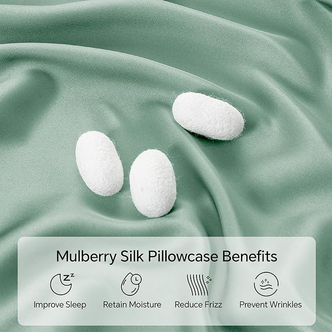 INFIIXSO Silk Pillow Cases 2 Pack Standard Size, Ultra Smooth & Soft Mulberry Silk Pillow Case for Hair and Skin, Breathable Cooling Silk Pillowcase with Hidden Zipper (Mint Green, 20x26 Inches)