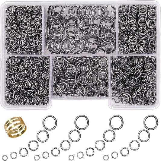 Jump Rings for Jewelry Making Supplies 1400 Pcs 6 Sizes/Box Jump Rings for Key Chain Making Kit with 1Pcs Jump Ring Open/Close Tool (Gun Blak)