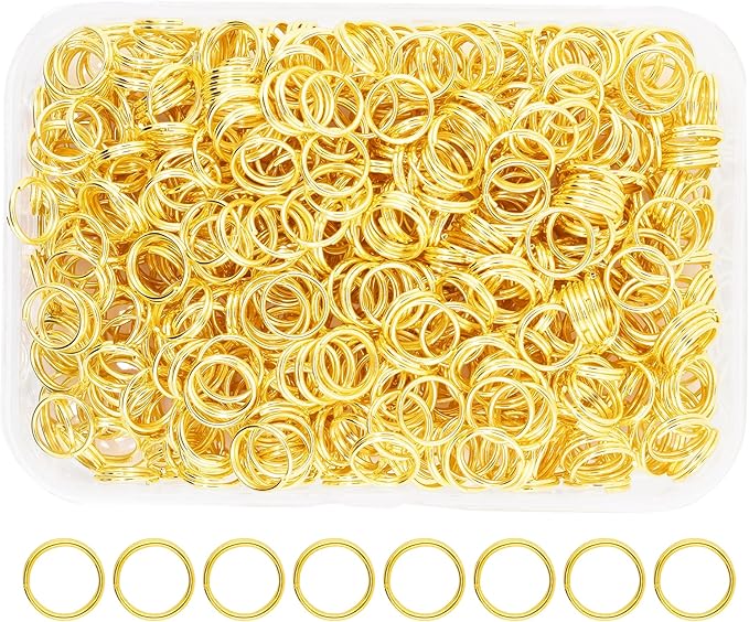 Mandala Crafts 8mm Gold Colored Double Jump Rings for Jewelry Making - 670 Pcs Small Split Key Rings Set for Crafts, DIY Keychains, and Accessories