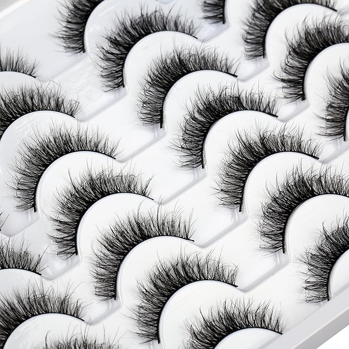 False Eyelashes Short Natural Fluffy Wispy Volume Cute Cat Eye Lashes Fake Eyelashes Faux Mink Lashes 14 Pairs Pack