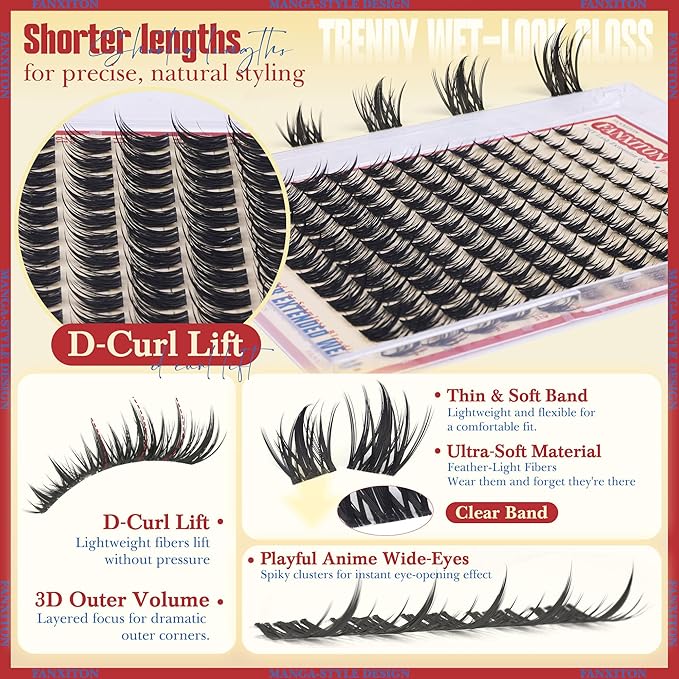 Fairy Lash Clusters Spiky Eyelash Extensions Wispy Individual Lashes Lashes Extension 8-14mm DIY Soft Eyelash Clusters 144Pcs Lash Bond and Seal and Tweezers for Lash Clusters Kit DIY at Home