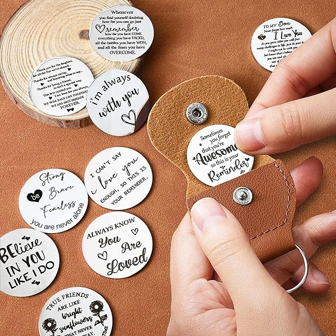 OUMILAN Pocket Hug Token Gifts for Men Boyfriend Girlfriend Inspirational Gift for Son Daughter Brother with Leather Keychain