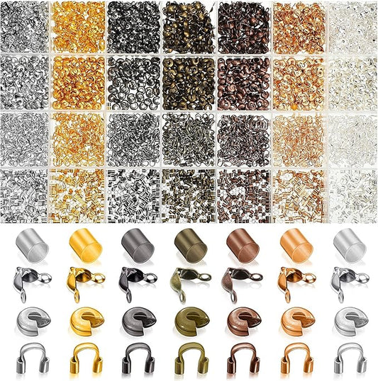 2100 Pieces Brass Tube Crimp Beads Wire Guardians Bead Tips Knot Covers for DIY Jewelry Bracelets Necklaces Making(Assorted Colors)