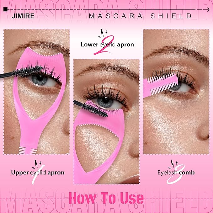 3 in 1 Mascara Shield 2Pcs Lash Tools Mascara Shield Applicator Guard Lash Buddy Silicone Eyeliner Stencils Beginners Friendly Makup Tool by JIMIRE (Plum)