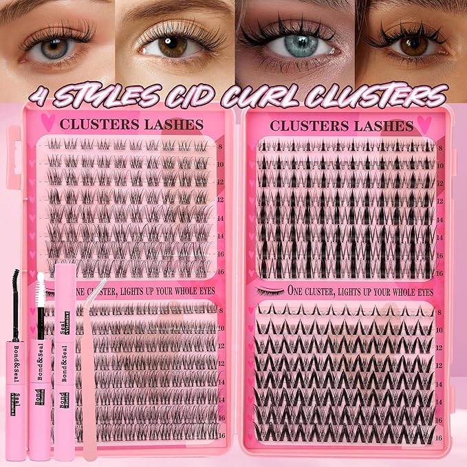 Gmagictobo Wispy Lash Clusters Kit Natural Lashes Clusters Fairy Manga Lash Clusters Wet-Look Spiky Anime Lashes Pack 392 Pcs C/D Curl Individual Lashes Lash Bond and Seal Lash Tweezers