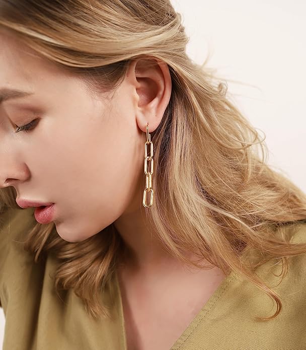 OZEL 14K Gold & Silver Plated Paperclip Chain Earrings with Cubic Zirconia – Dangle, Hoop, Huggie, Stud Styles – Women’s Fashion Jewelry Gift