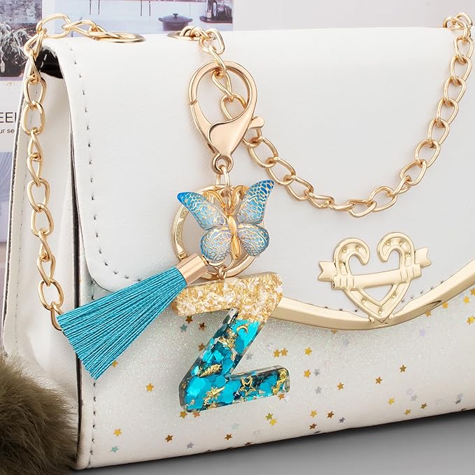 Suweibuke Cute Pink Key Chains for Women Girls, Initial Letter Keychains with Tassel, Charms for Key Purse Handbags Backpacks