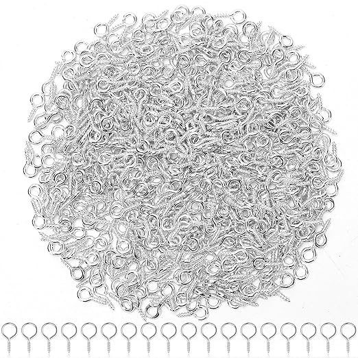 AUGSUN Eye Screws,700 Pcs Silver Screw Eye Pins 8 x 4 mm Mini Eye Hooks Screw for Crafts DIY Projects and Cork Top Bottles