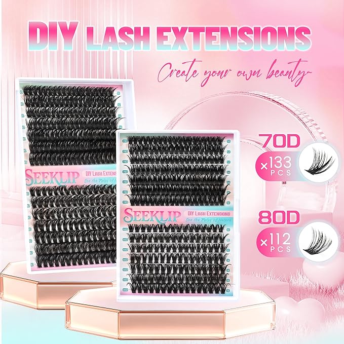 Lash Clusters Thick Volume DIY Lash Extensions 245Pcs 70D 80D Dramatic Individual Lashes 10-18MM Mixed D Curl Fluffy Eyelash Extensions Soft Thick Cluster Lashes (70D+80D)