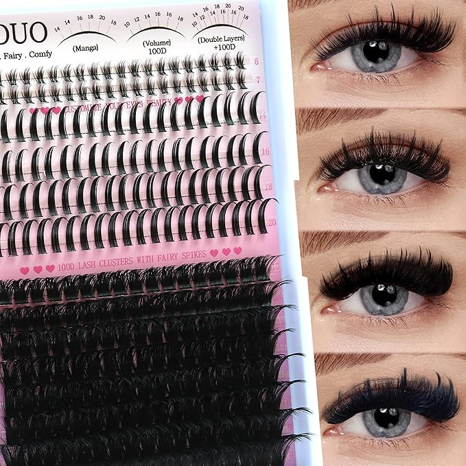 YIDUO Lashes Clusters with Spikes Bottom 280Pcs Volume Manga Wispy Cluster False Eyelashes Natural D Curl Individual 100D 12-20mm Anime False Mink Lashes Extensions Pack