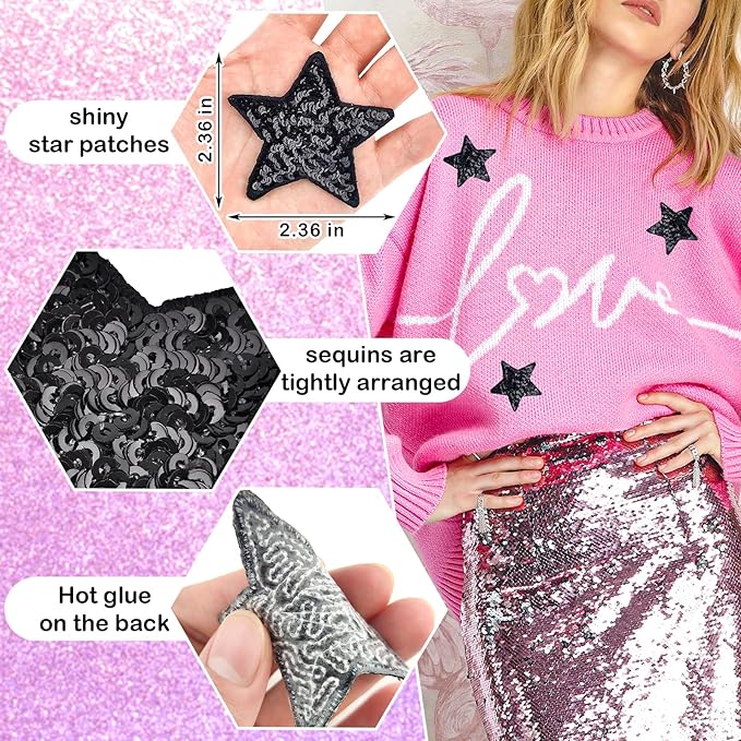 10Pcs Sequin Star Iron on Patches Glitter Stars Patches Embroidery Iron on Stars for Hats Clothes Backpacks Costume