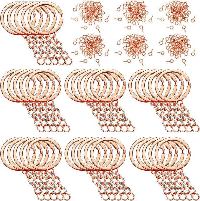 250 Pieces Keychain Rings Including 35 Pieces Keychain Rings and Jump Rings and 180 Pieces Screw Eye Pins for Jewelry Making (Rose Gold,25 mm)