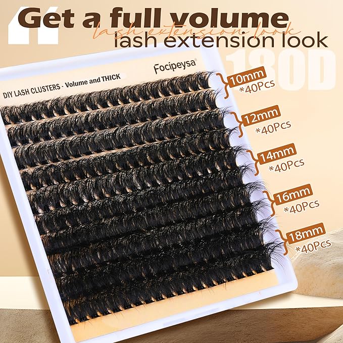 DIY Eyelash Extension Kit Volume Thick Lash Clusters Kit 10-18mm Thick Lash Extensions 90D Individual Eyelashes Extensions Kit with Lash Bond, Lash Remover, Lash Applicator (90D-D Curly-200Pcs)